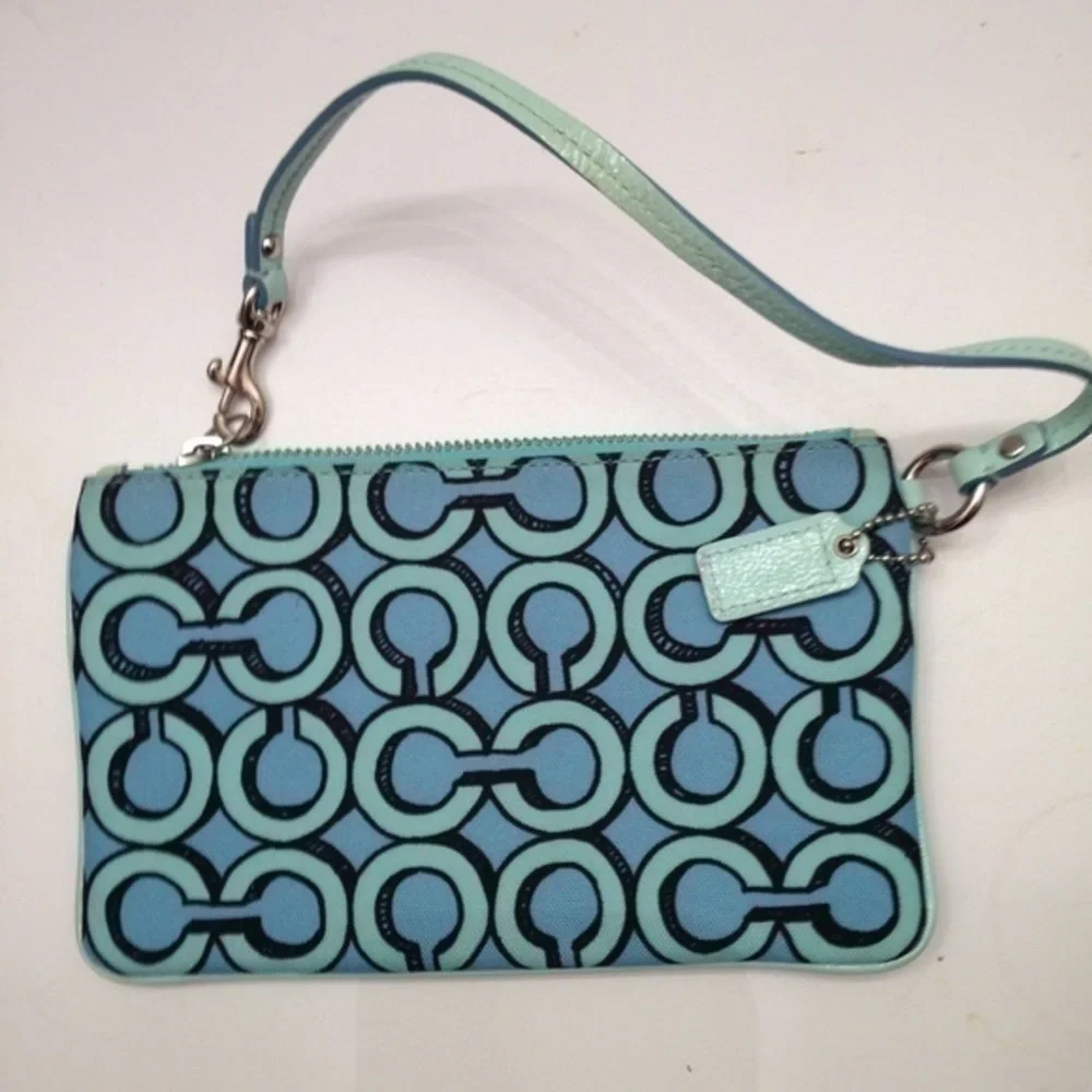Coach aqua blue c teal poppy wristlet wallet rare